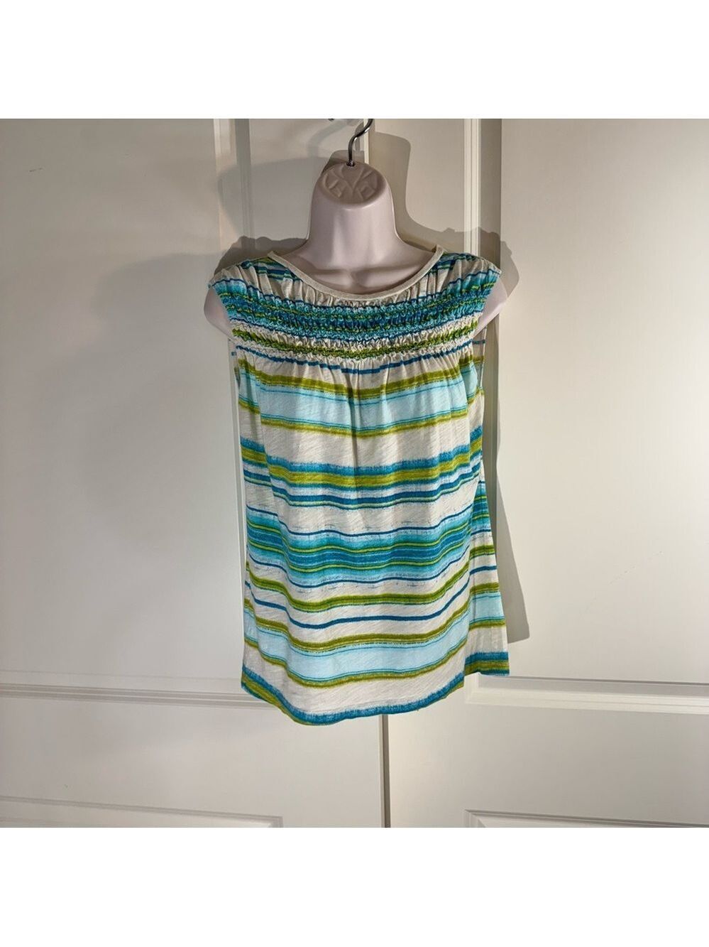 LOFT Smocked Striped Top MP - Picture 1 of 6
